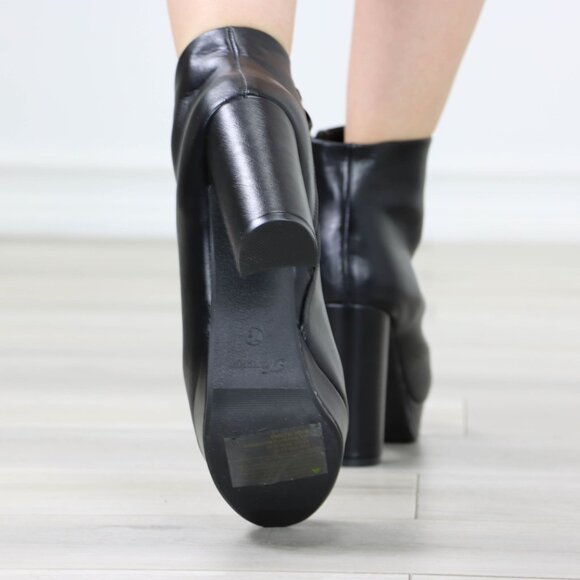 Womens Chunky Platform High Heeled Bootie Zip Up Black Ankle Boots Block Heel - Picture 14 of 15